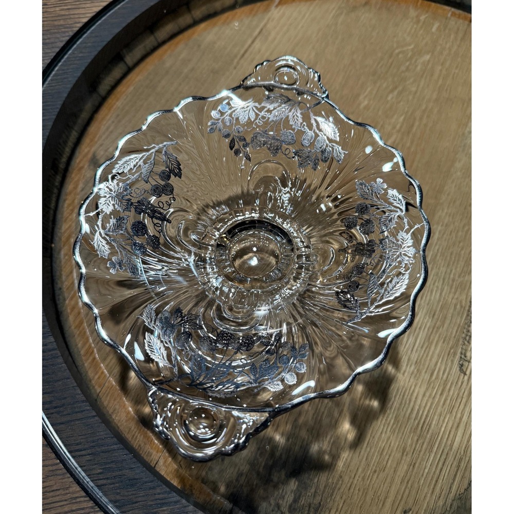 Vintage Cambridge Caprice Bowl: Art Deco Sterling Silver Overlay,‎ Berry Motif